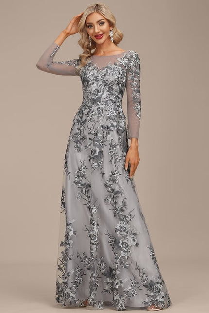 Robe Manche Longue Grise Florale - gallery 6