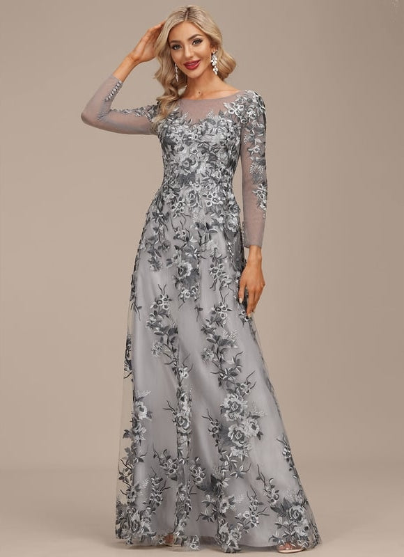 Robe Manche Longue Grise Florale - gallery 6