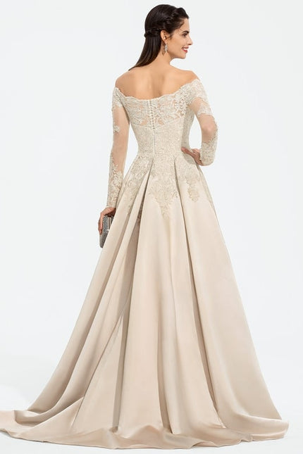 Robe Satin Beige Manche Longue - gallery 5