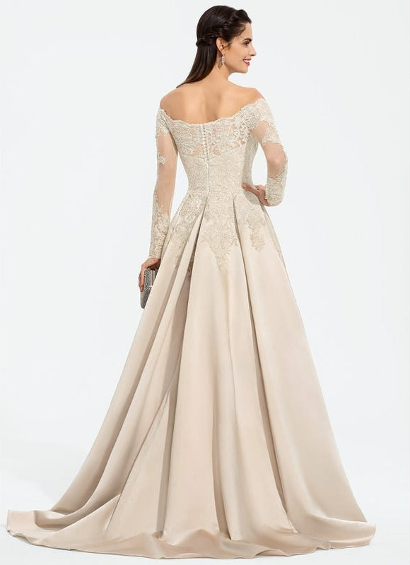 Robe Satin Beige Manche Longue - gallery 5