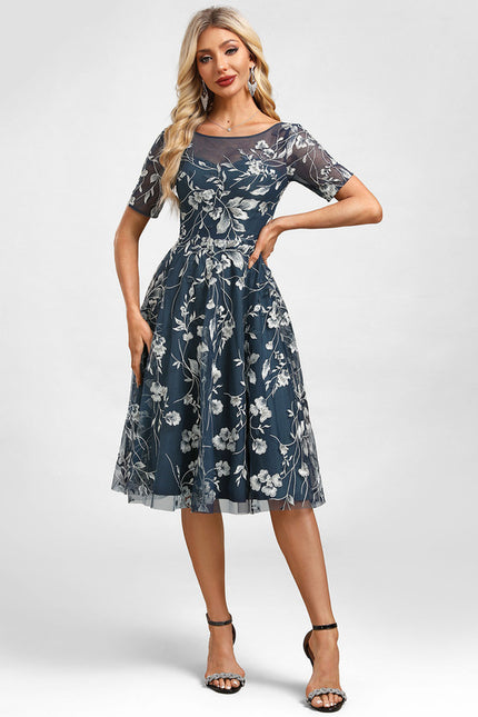 Robe Manche Longue Florale Bleu Nuit - gallery 2
