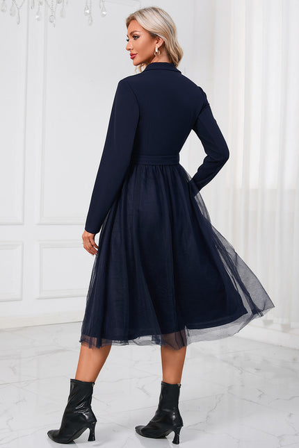 Robe Manche Longue Midi Ceinturée Élégante - gallery 6
