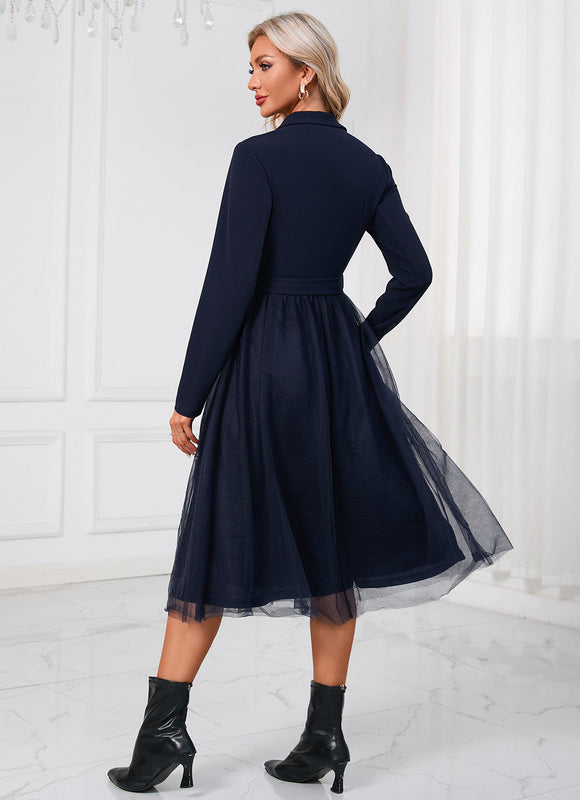 Robe Manche Longue Midi Ceinturée Élégante - gallery 6