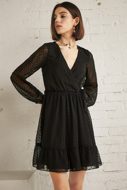 Robe Noire Evasee Manches Longues