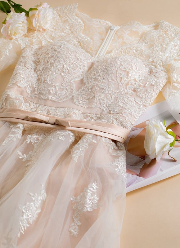 Robe Manche Longue Élégante En Dentelle - gallery 2