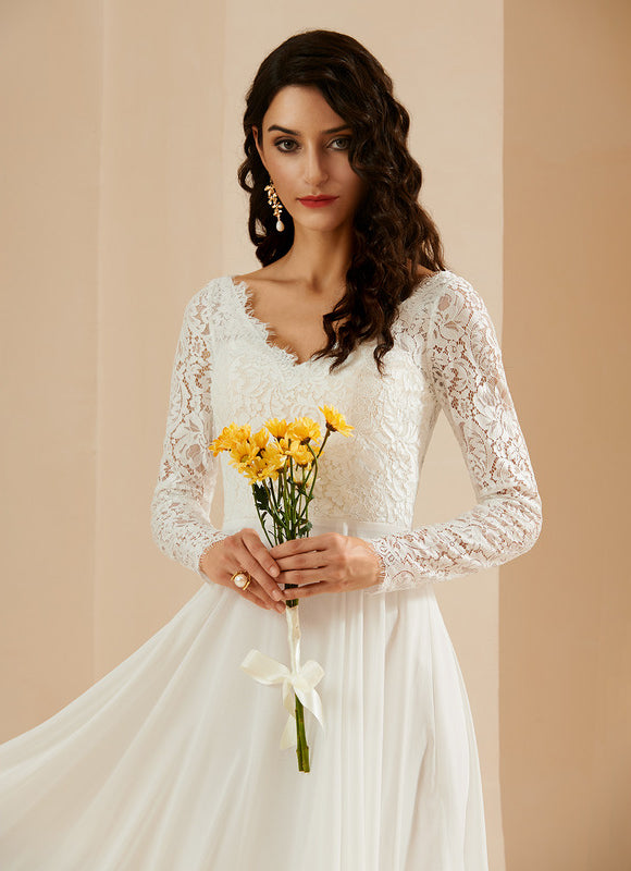 Robe Manche Longue Évasée Dentelle - gallery 1