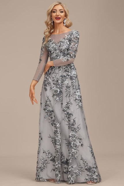 Robe Manche Longue Grise Florale - gallery 5