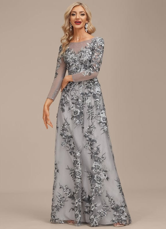 Robe Manche Longue Grise Florale - gallery 5