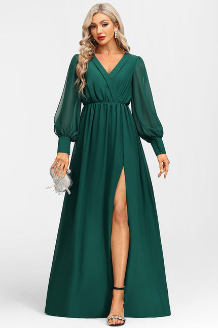 Robe Manche Longue Évasée Vert Émeraude - gallery 6