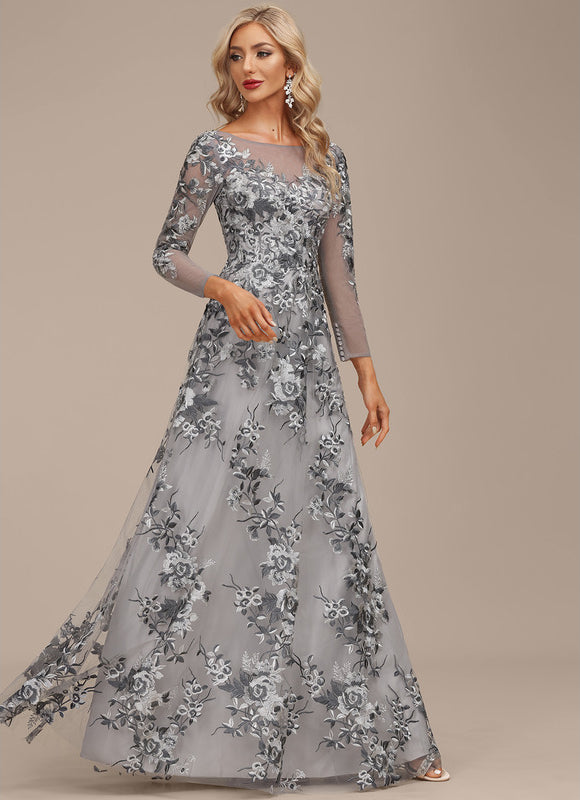 Robe Manche Longue Grise Florale