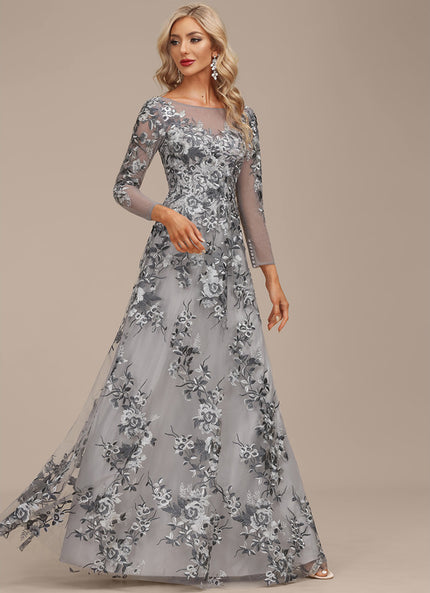 Robe Manche Longue Grise Florale