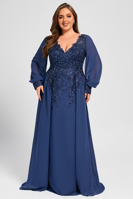 Robe Manche Longue Élégante Bleu Nuit - gallery 7