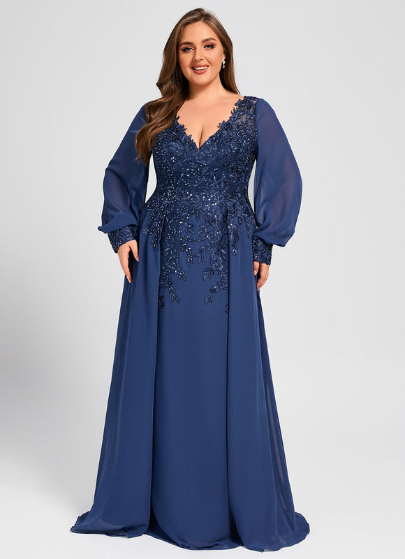 Robe Manche Longue Élégante Bleu Nuit - gallery 7