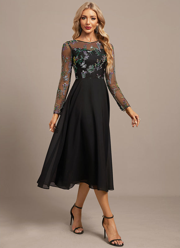 Robe Noire Manches Longues Dentelle - gallery 4