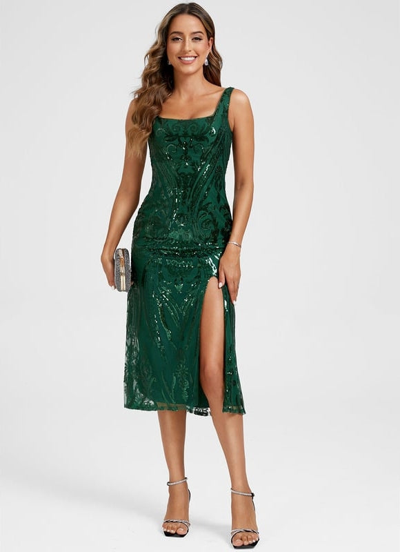 Robe Manche Longue Pailletée Émeraude