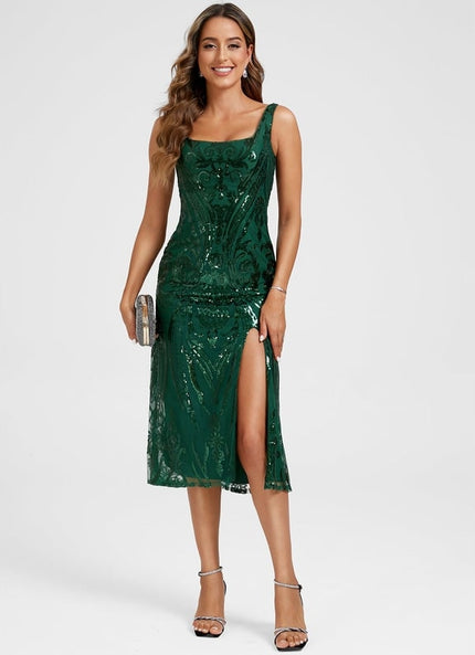 Robe Manche Longue Pailletée Émeraude