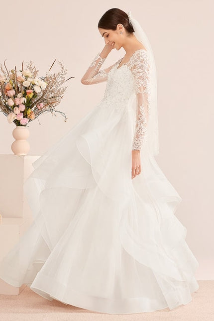 Robe Manche Longue Nuptiale Aérienne - gallery 2