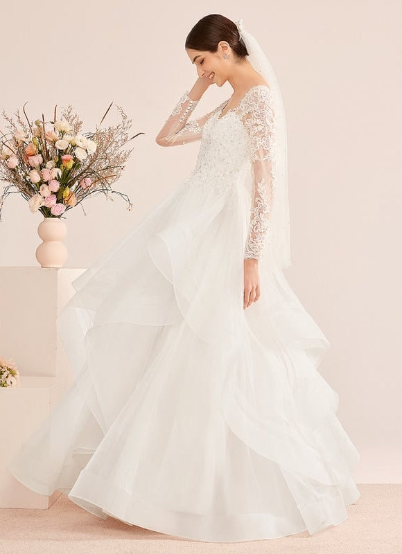 Robe Manche Longue Nuptiale Aérienne - gallery 2