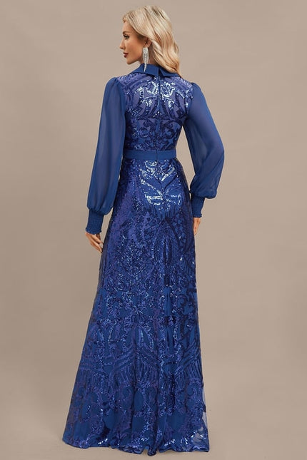 Robe Manche Longue Bleu Scintillante - gallery 7