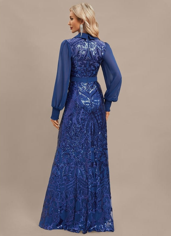 Robe Manche Longue Bleu Scintillante - gallery 7
