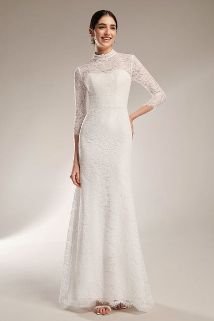 Robe Moulante Blanche Manche Longue - gallery 3