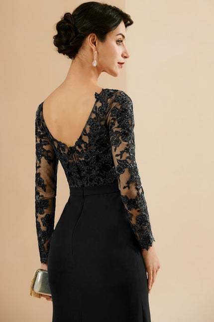 Robe Noire Fendue Manche Longue - gallery 5