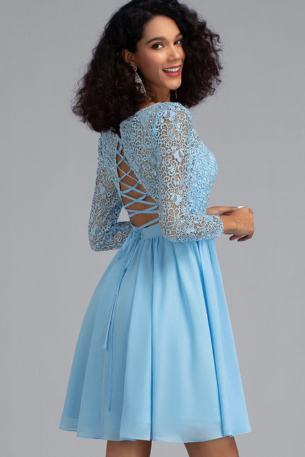 Robe Manche Longue Bleu Ciel Dentelle