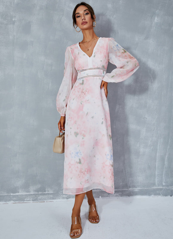 Robe Manche Longue Fleurie Fluide - gallery 3