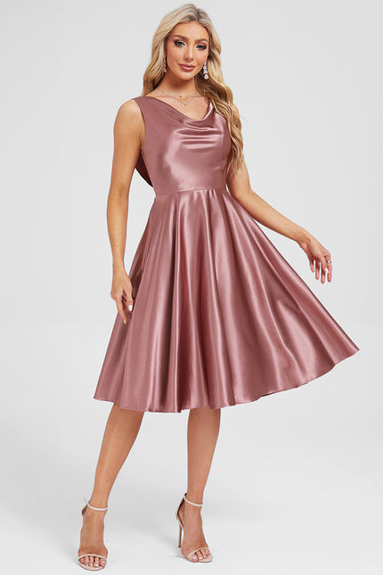 Robe Manche Longue Satin Rose Clair - gallery 1