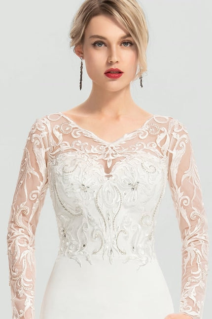 Robe Sirene Blanche Manche Longue - gallery 1