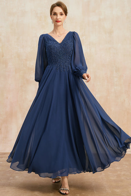 Robe Manche Longue Longue Fluide Bleu - gallery 1