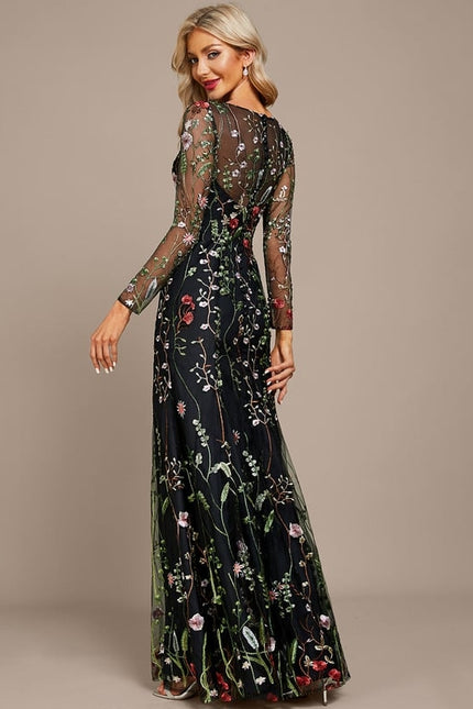 Robe Manche Longue Florale Noire - gallery 5