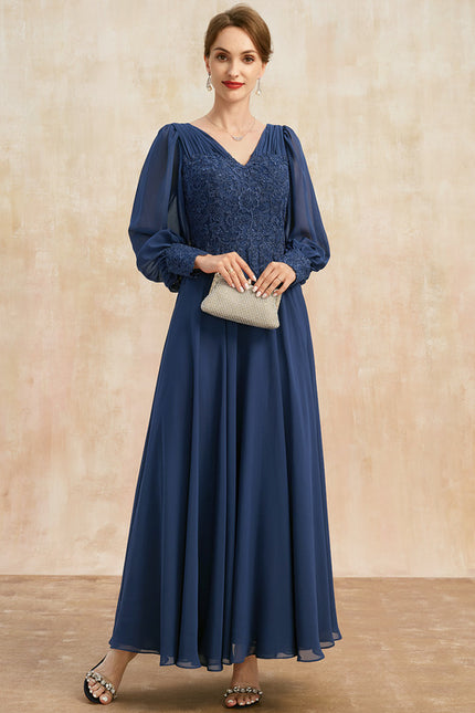 Robe Manche Longue Longue Fluide Bleu - gallery 3