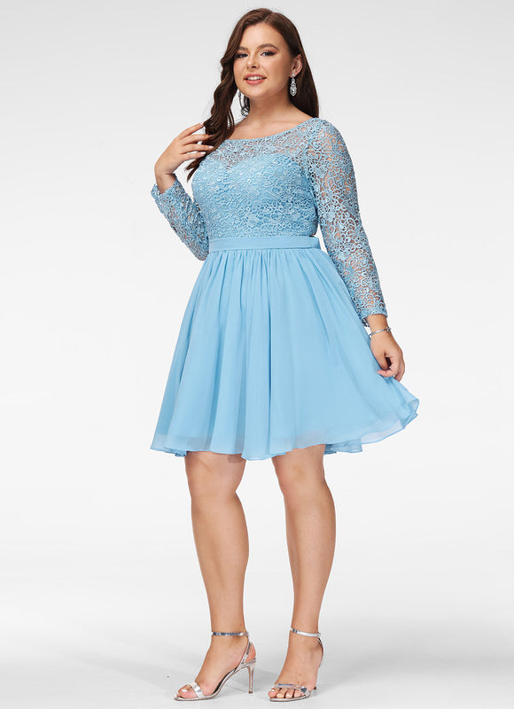 Robe Manche Longue Bleu Ciel Dentelle - gallery 7