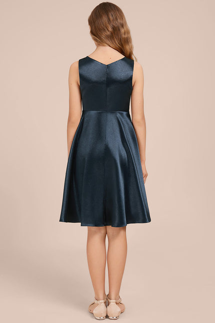 Robe Manche Longue Satin Bleu Canard - gallery 1