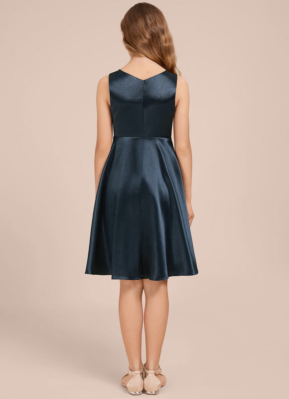 Robe Manche Longue Satin Bleu Canard - gallery 1