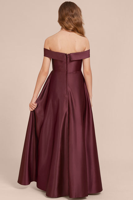 Robe Manche Longue Satin Bordeaux Longue - gallery 1