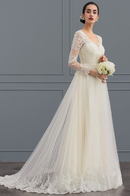 Robe Manche Longue Princesse Tulle Floral - gallery 3
