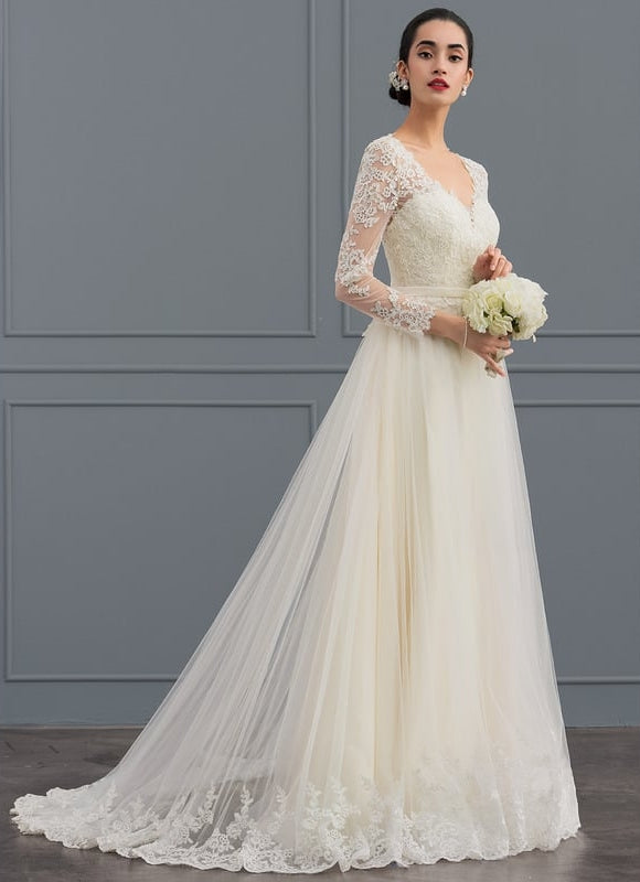 Robe Manche Longue Princesse Tulle Floral - gallery 3