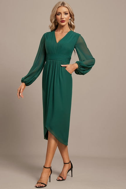 Robe Manche Longue Asymétrique Émeraude