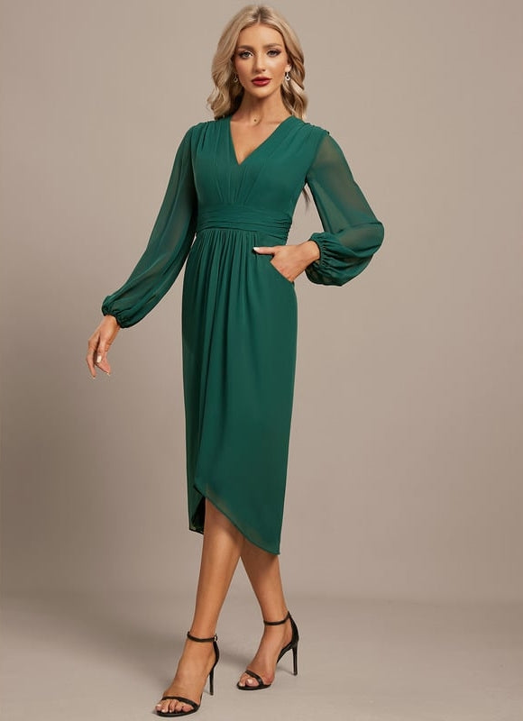 Robe Manche Longue Asymétrique Émeraude
