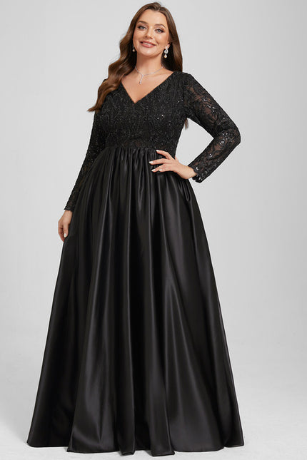 Robe Satin Noir Manche Longue - gallery 9