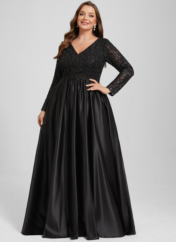 Robe Satin Noir Manche Longue - gallery 9