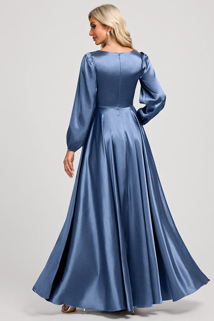 Robe Demoiselle D'Honneur Satin Manche Longue - gallery 5