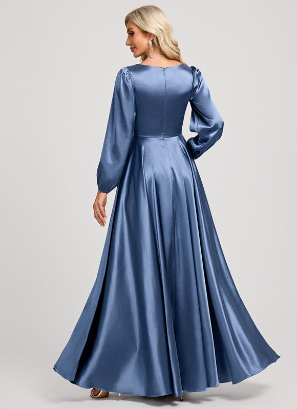 Robe Demoiselle D'Honneur Satin Manche Longue - gallery 5