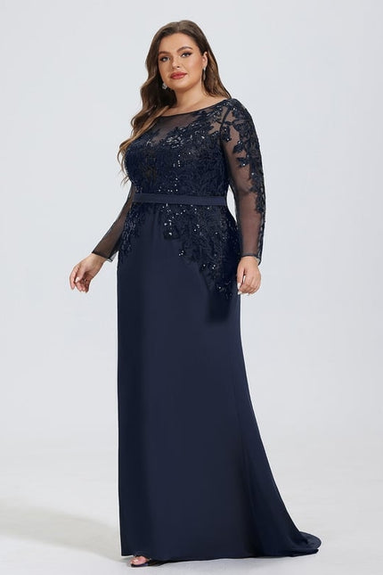 Robe Manche Longue Soirée Marine Élegante - gallery 8