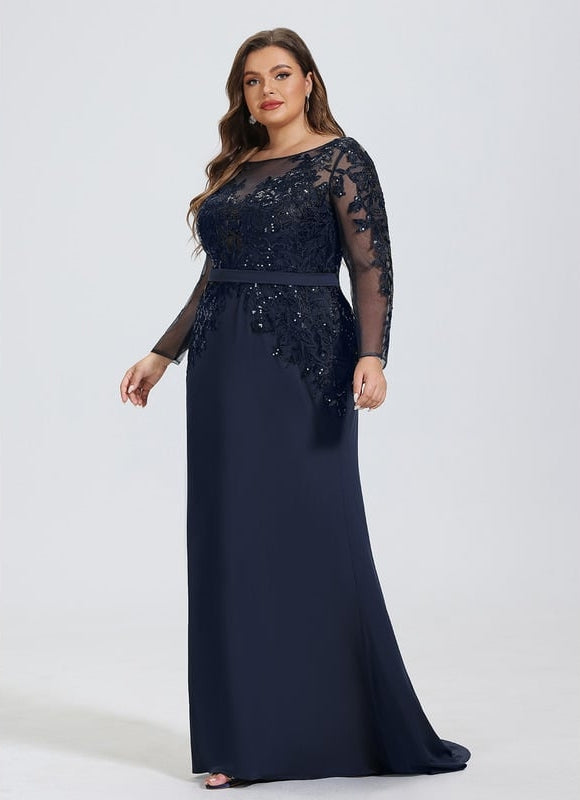 Robe Manche Longue Soirée Marine Élegante - gallery 8