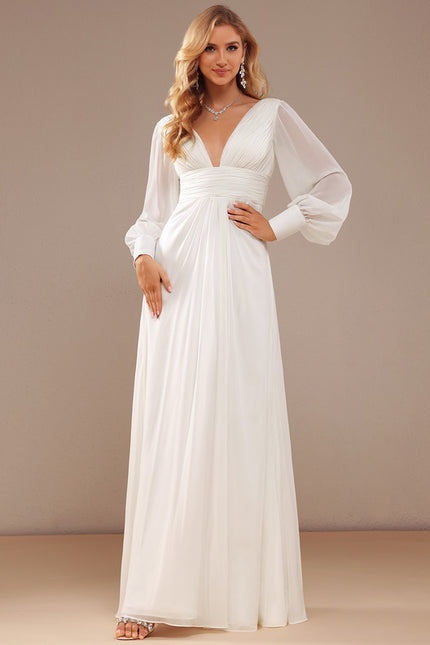 Robe De Soirée Blanche Manche Longue - gallery 3