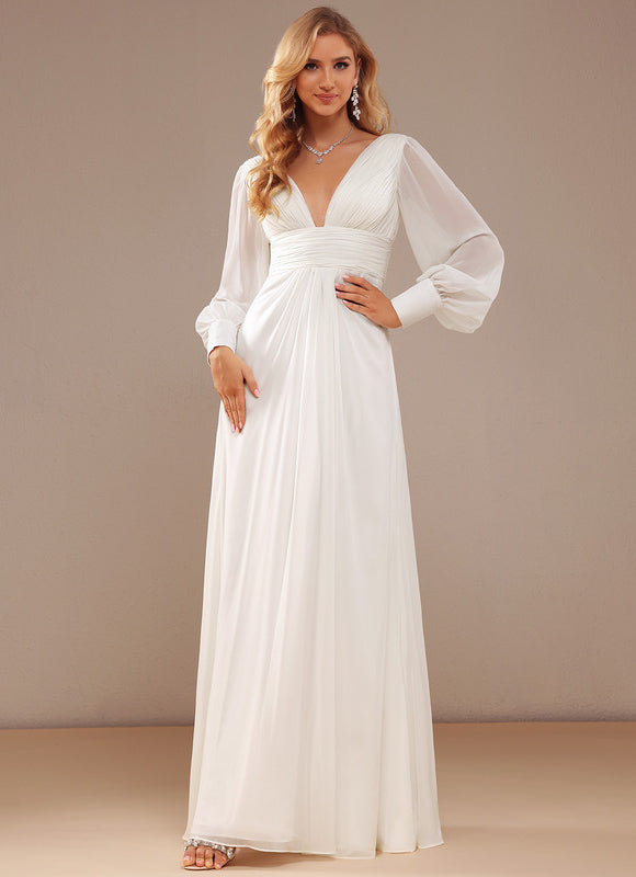 Robe De Soirée Blanche Manche Longue - gallery 3