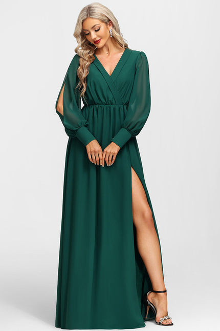 Robe Manche Longue Évasée Vert Émeraude - gallery 1